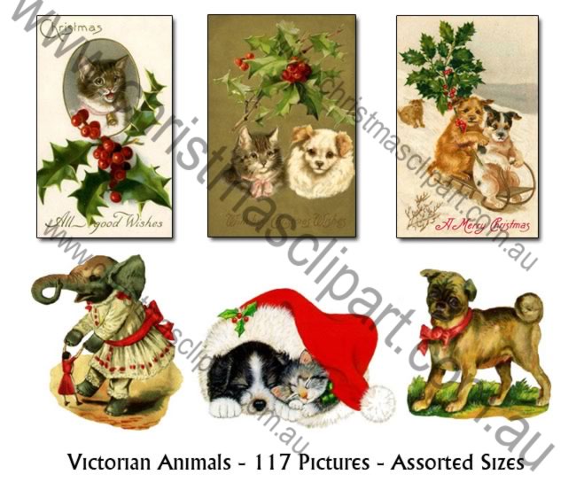 christmas animal clipart,victorian christmas clipart,vintage christmas clipart